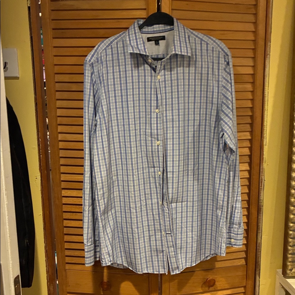 Banana Republic Men's Light Blue No Iron Grid Check Shirt Size L Worn 1x